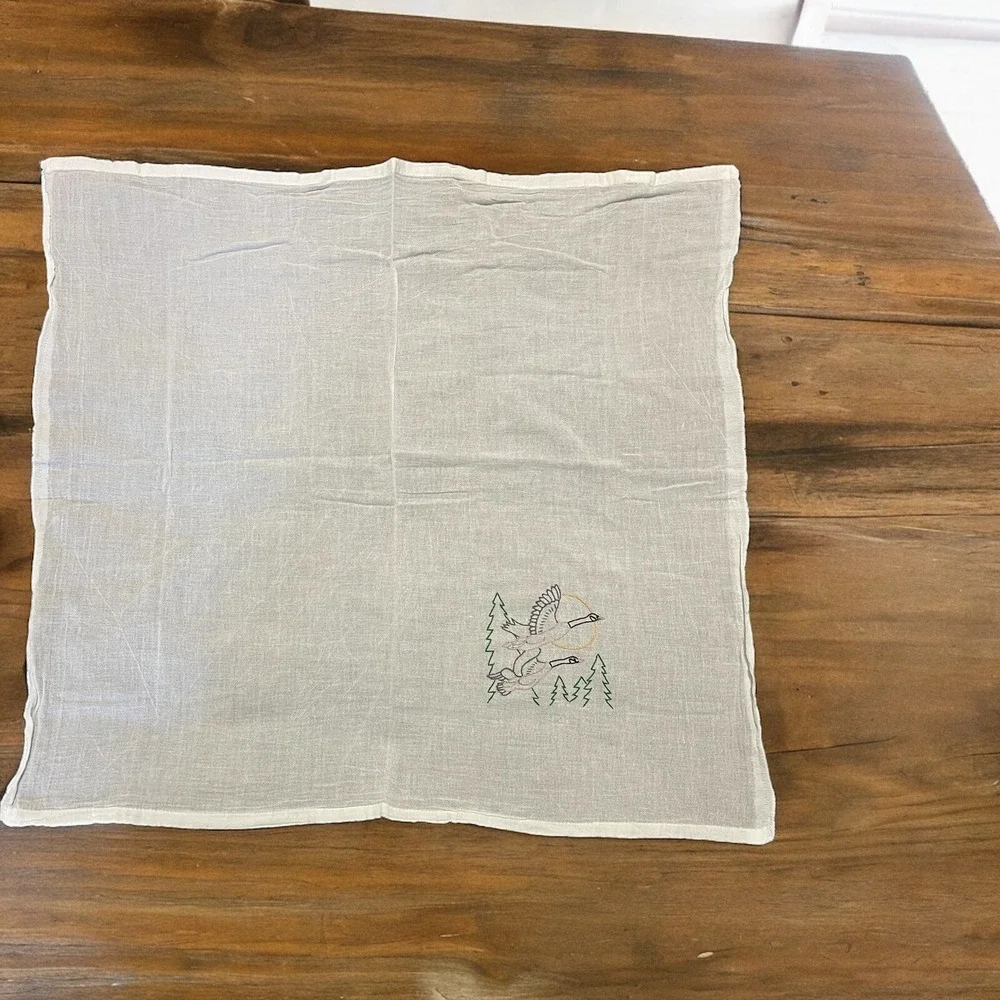 Lot Of‎ 2 Hand Embrodered Cheese Cloth Towels With Deer & Geese Scene